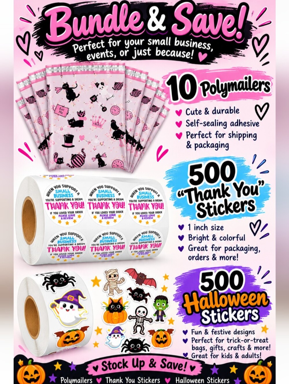 Alice Wonderland Pink Polymailers & Sticker Bundle